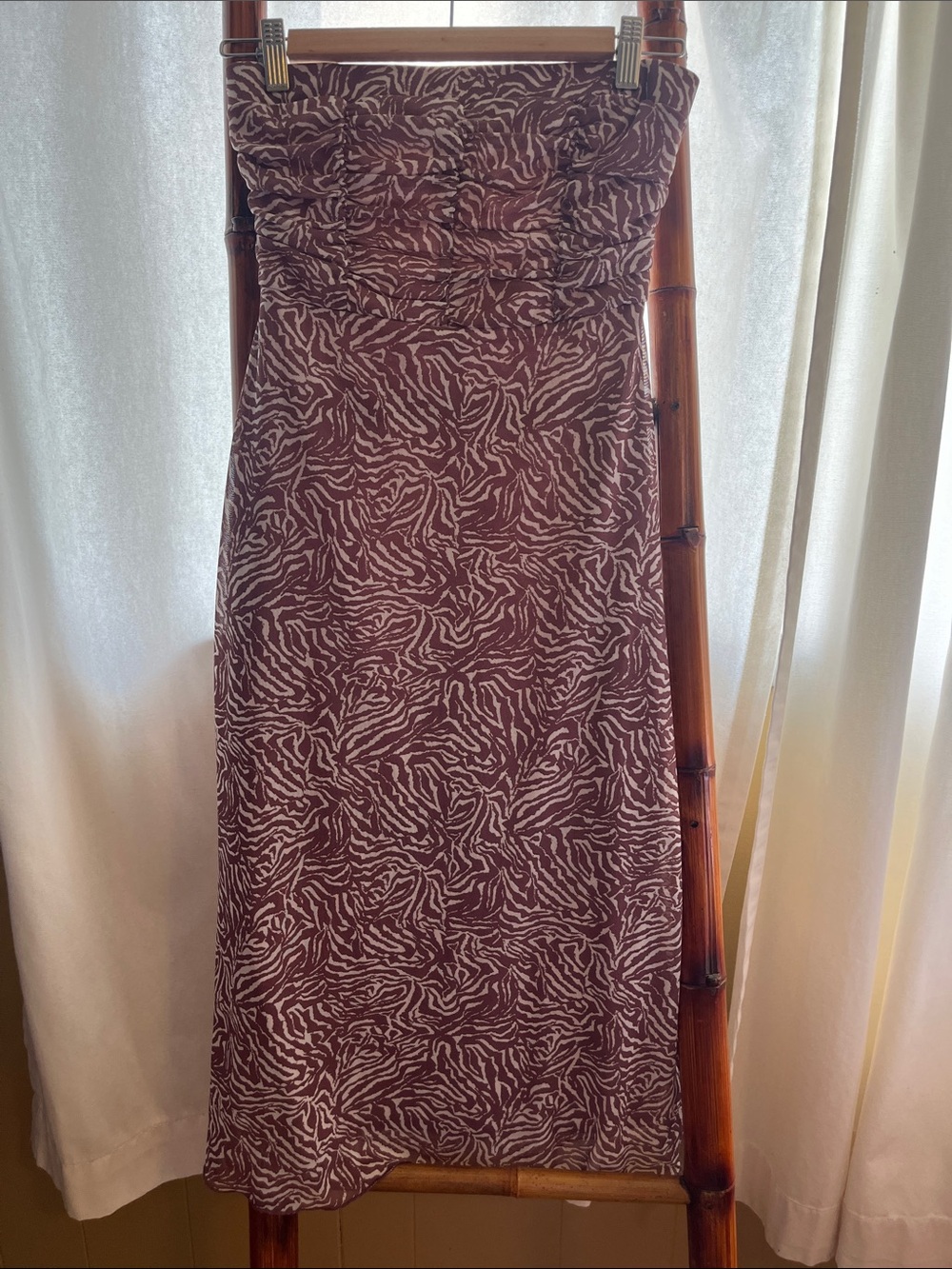 Strapless Maroon Patterned Maxi Dress
